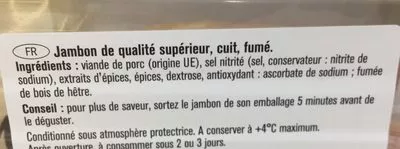 Lista de ingredientes del producto Jambon traditionnel fume au bois de hetrr Saint Alby 