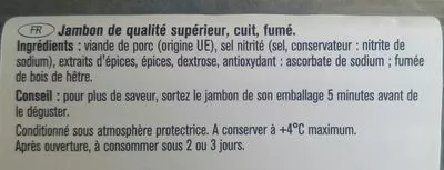 Lista de ingredientes del producto Jambon traditionnel fumé au bois de hêtre Saint Alby 