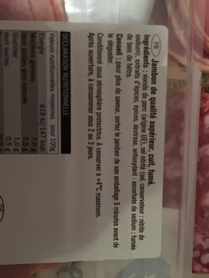 Lista de ingredientes del producto Jambon traditionnel fumé au bois de hêtre Saint Alby 