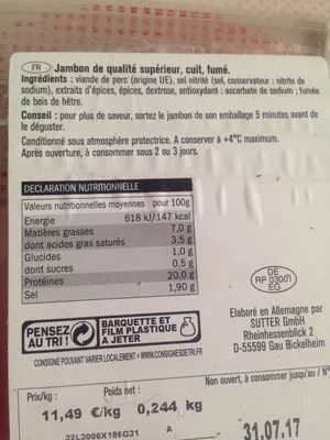 Lista de ingredientes del producto Jambon traditionnel Saint Alby 