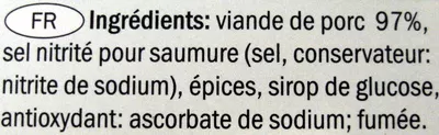 Lista de ingredientes del producto Jambon traditionnel fumé au bois de hêtre Dulano au poids