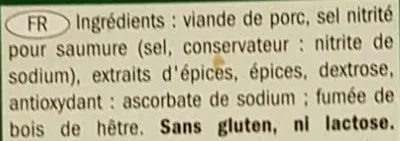 Lista de ingredientes del producto Jambon traditionnel fumé au bois de hêtre Dulano, Lidl 266 g