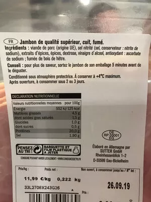 Lista de ingredientes del producto Jambon traditionnel Saint Albo 222g