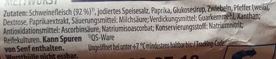 Lista de ingredientes del producto Schinken Zwiebelmettwurst meine Metzgerei 2 x 100 g