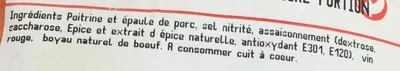 Lista de ingredientes del producto Deux saucissons à cuire Chantal Plasse 0,306 kg