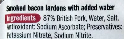 Lista de ingredientes del producto Smoked bacon lardons Warren & sons 200g