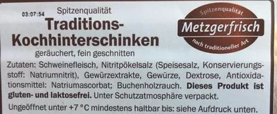 Lista de ingredientes del producto Traditionsschinken Fleisch Metzgerfrisch 