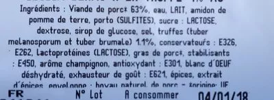 Lista de ingredientes del producto Boudin blanc à la truffe 1% Les Braserades 