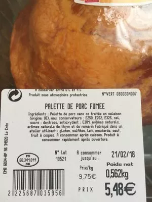 Lista de ingredientes del producto Palette de porc Les Braserades 