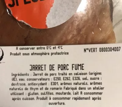 Lista de ingredientes del producto Jarret de porc fume Les Braserades 