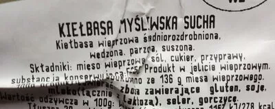 Lista de ingredientes del producto Kiełbasa myśliwska sucha Krakus 1150 g