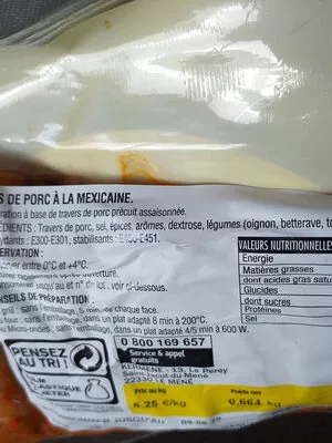 Lista de ingredientes del producto ribs de porc à la mexicaine ribs de porc 664g