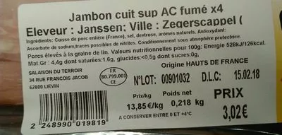 Lista de ingredientes del producto Jambon cuit supérieur AC fumé O'tera 