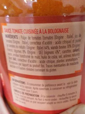 Lista de ingredientes del producto Sauce bolognaise  