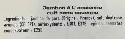 Lista de ingredientes del producto Jambon à l’ancienne Domaine Picard 