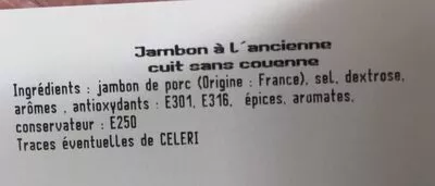 Lista de ingredientes del producto Jambon à l'ancienne Domaine picard 