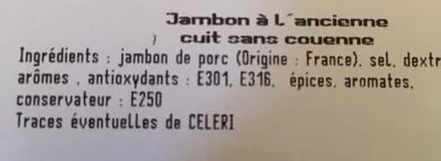 Lista de ingredientes del producto Jambon à l’ancienne Domaine Picard 