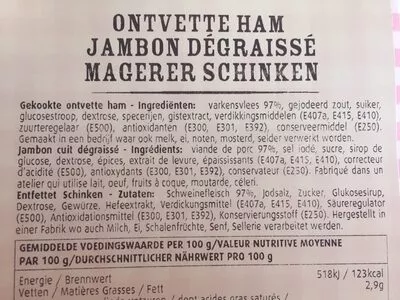 Lista de ingredientes del producto Jambon degraissé Delhaize 