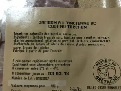 Lista de ingredientes del producto Jambon a l’ancienne Takkec 