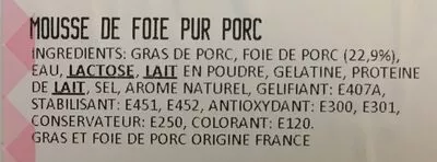 Lista de ingredientes del producto Mousse de foie pur porc Despi Le Charcutier 