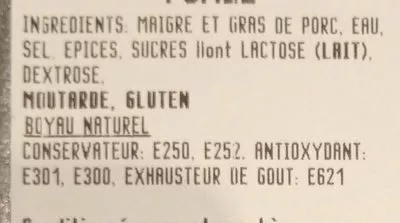 Lista de ingredientes del producto Saucisse à cuire non fumée Gourmelor 