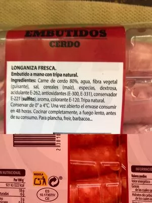 Lista de ingredientes del producto Longaniza fresca Mercadona 