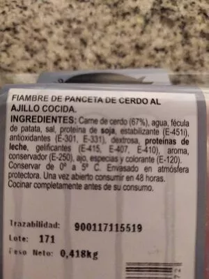 Lista de ingredientes del producto   