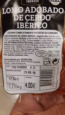 Lista de ingredientes del producto Lomo adobado de cerdo iberico  