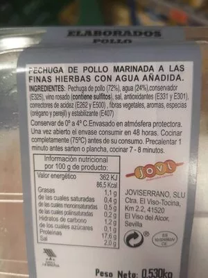 Lista de ingredientes del producto Pechugas marginadas finas hierbas  