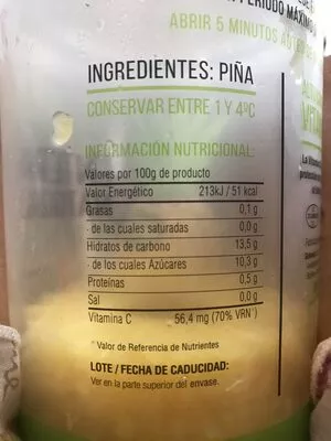 Lista de ingredientes del producto Piña  