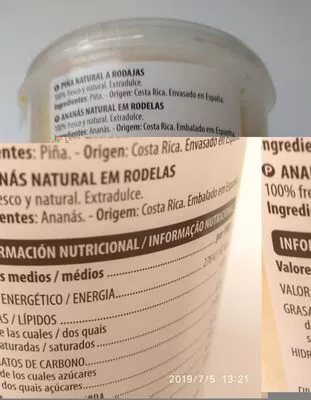 Lista de ingredientes del producto Piña natural a rodajas Hacendado 