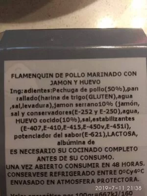 Lista de ingredientes del producto   