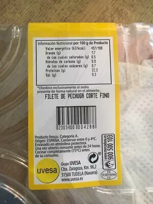 Lista de ingredientes del producto Filete de pechuga Uvesa 