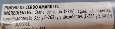 Lista de ingredientes del producto Pincho amarillo con perejil Jovi 