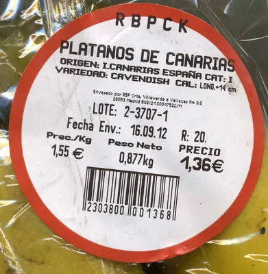 Lista de ingredientes del producto Plátanos de Canarias  900 g (variable)