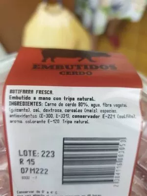 Lista de ingredientes del producto Butifarra fresca mercadona 