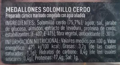 Lista de ingredientes del producto Medallones de Solomillo Marinado  