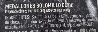 Lista de ingredientes del producto Medallones solomillo marinado Mercadona 