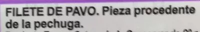 Lista de ingredientes del producto Filete de Pavo mercadona 584 g