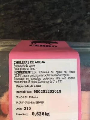 Lista de ingredientes del producto Chuletas de aguja Mercadona 