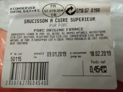 Lista de ingredientes del producto saucisson à cuire Les vallées de l'Ardèche 