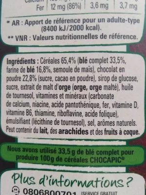 Lista de ingredientes del producto Chocapic Chocapic 