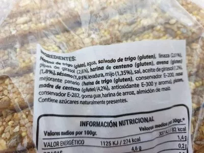 Lista de ingredientes del producto Pan 5 Semillas  