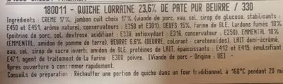 Lista de ingredientes del producto Quiche Lorraine Rustadou 330 g