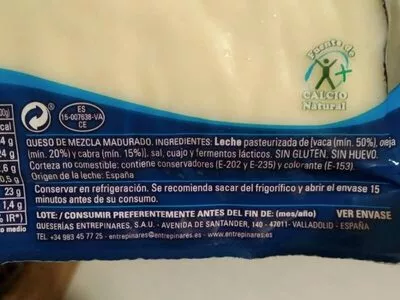 Lista de ingredientes del producto Queso Semicurado Entrepinares 2351 x 24 g