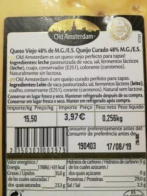 Lista de ingredientes del producto Porcion cunha  