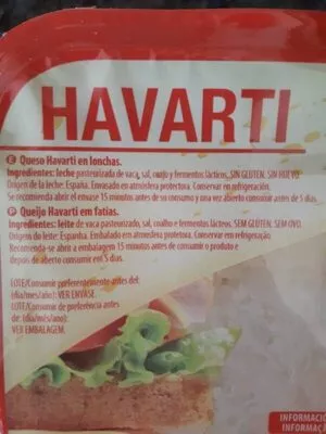 Lista de ingredientes del producto Queso Havarti Havarti 282gr