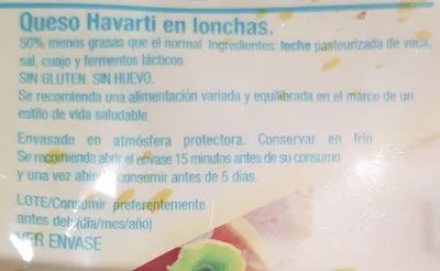 Lista de ingredientes del producto Havarti Light Havarti 