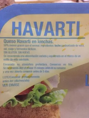 Lista de ingredientes del producto Queso havarti light Hacendado 