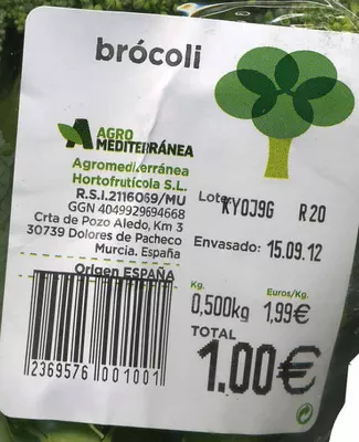 Lista de ingredientes del producto Brócoli "Agro Mediterránea" Agro Mediterránea 500 g